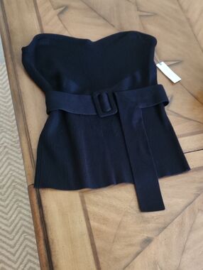 Anthropologie Strapless Black Belted Knit Top